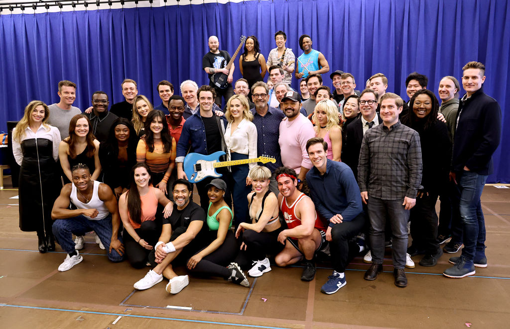 Huey Lewis (center) with Full cast and crew of "The Heart Of Rock And Roll" attend "The Heart Of Rock And Roll" Broadway Photo Call at New 42 Studios on March 04, 2024 in New York City