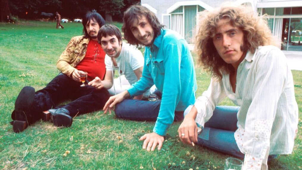 The Who pose for a press call, July 1971, Surrey, United Kingdom, John Entwistle, Keith Moon, Pete Townshend, Roger Daltrey