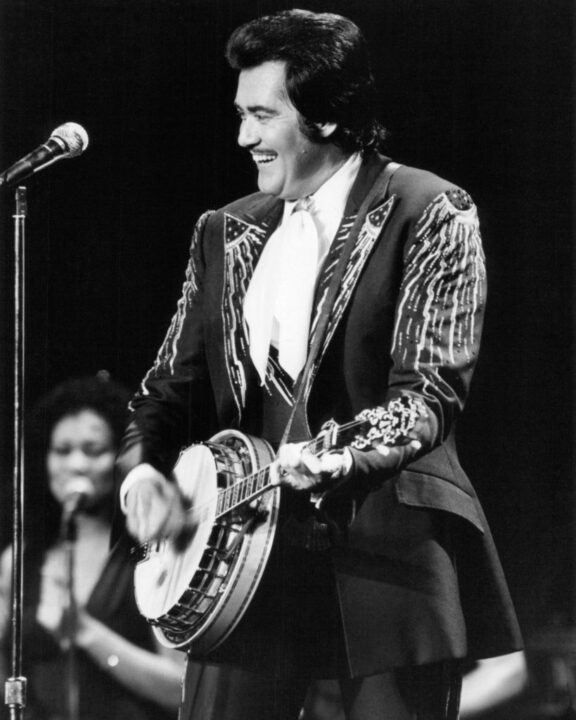 American singer and entertainer Wayne Newton performing on stage, circa 1975