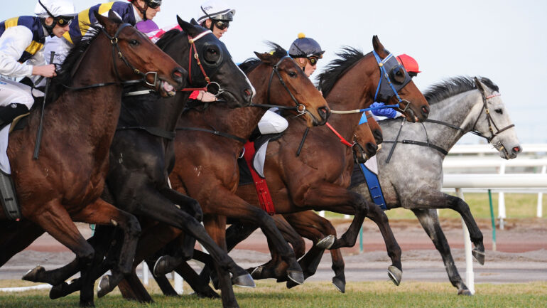 MELBOURNE, AUSTRALIA - JULY 06: Horses jump out of the starting gates in the Banjo Paterson Series Final during Melbourne racing at Flemington Racecourse on July 6, 2013 in Melbourne, Australia.