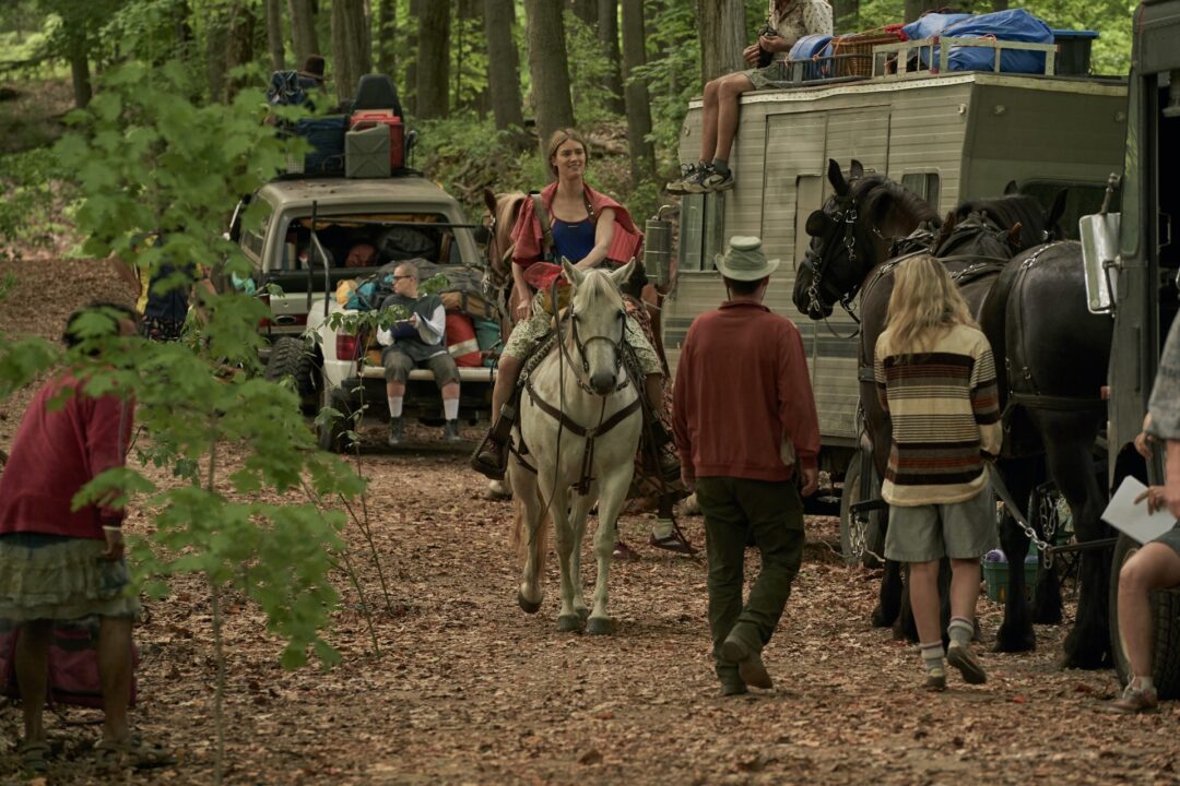 STATION ELEVEN, Mackenzie Davis (center, on horse), 'A Hawk From a Handsaw', (Season 1, ep. 102, aired Dec. 16, 2021).