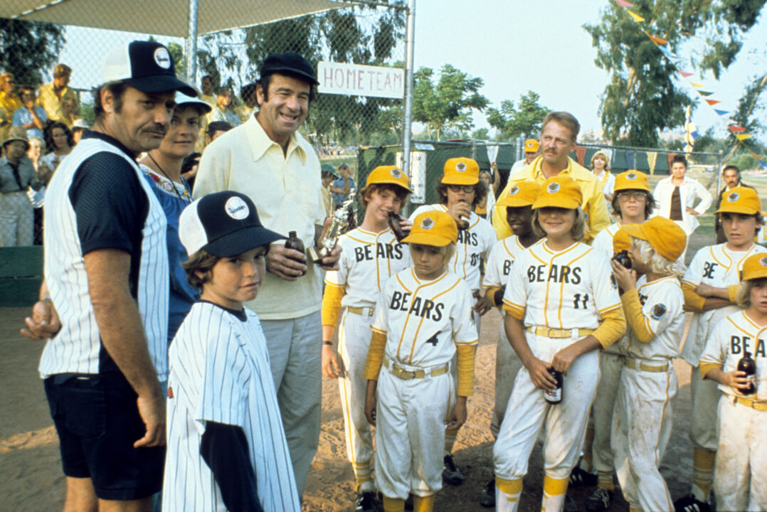 THE BAD NEWS BEARS, Vic Morrow, Walter Matthau, Tatum O'Neal, 1976, on the baseball field
