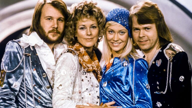 Picture taken in 1974 in Stockholm shows the Swedish pop group Abba with its members (L-R) Benny Andersson, Anni-Frid Lyngstad, Agnetha Faltskog and Bjorn Ulvaeus posing after winning the Swedish branch of the Eurovision Song Contest with their song 