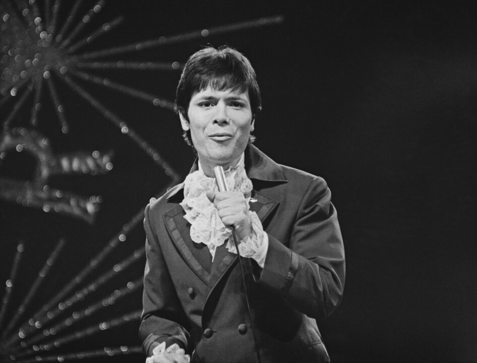 British singer Cliff Richard singing the UK's entry in the Eurovision Song Contest, "Congratulations", Royal Albert Hall, London, UK, 6th April 1968. 
