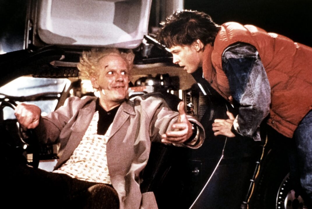 BACK TO THE FUTURE, from left, Christopher Lloyd, Michael J. Fox, 1985.