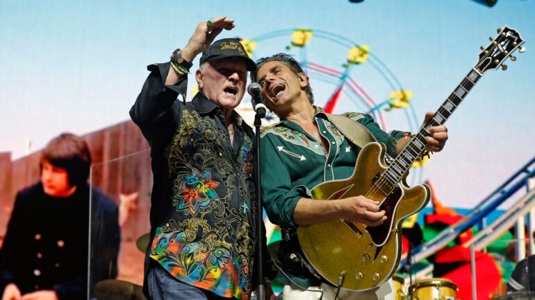 Mike Love of The Beach Boys and John Stamos perform at the Palomino Stage during the 2024 Stagecoach Festival at Empire Polo Club on April 28, 2024 in Indio, California