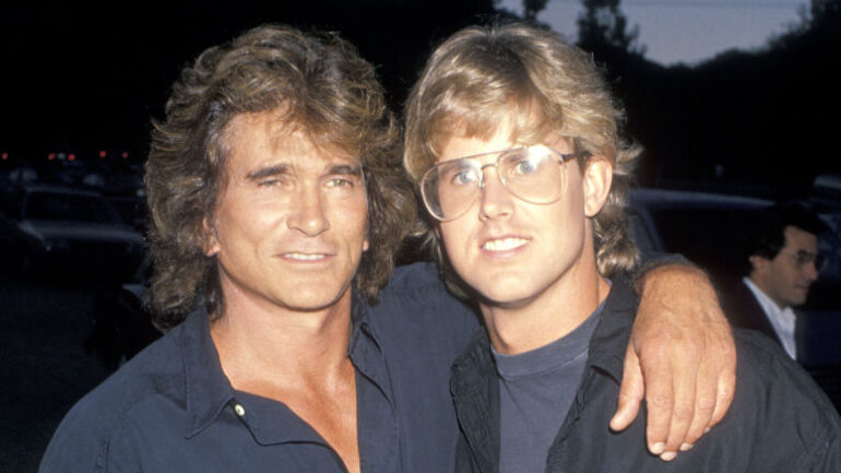 Actor Michael Landon and son Michael Landon, Jr. attend the Third Annual Moonlight Roundup Extravaganza to Benefit Free Arts for Abused Children on July 29, 1989 at the Calamigos Ranch in Malibu, California