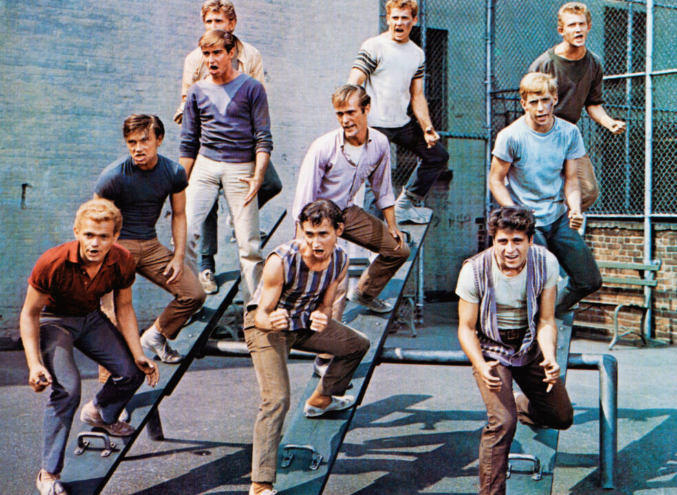 West Side Story left row: David Winters (front), Tucker Smith (second from top), right row: Tony Mordente (front), Eliot Feld (center), 1961