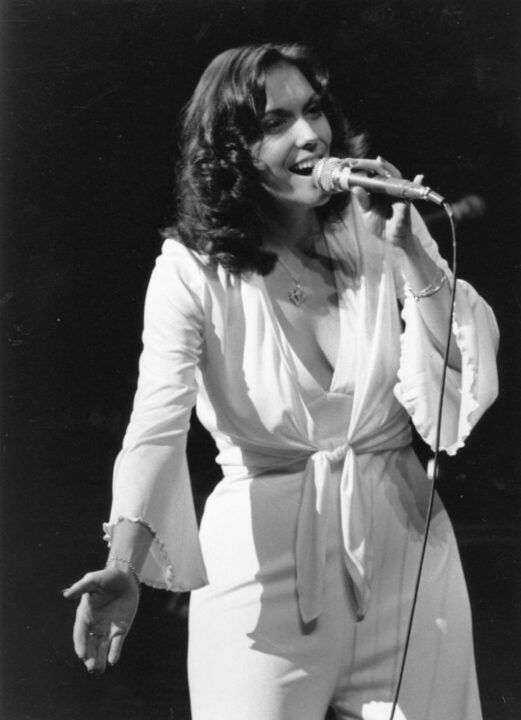 American pop singer Karen Carpenter (1950 - 1983), of brother and sister duo The Carpenters, in performance at the Royal Festival Hall, London. Original Publication: People Disc - HC0270