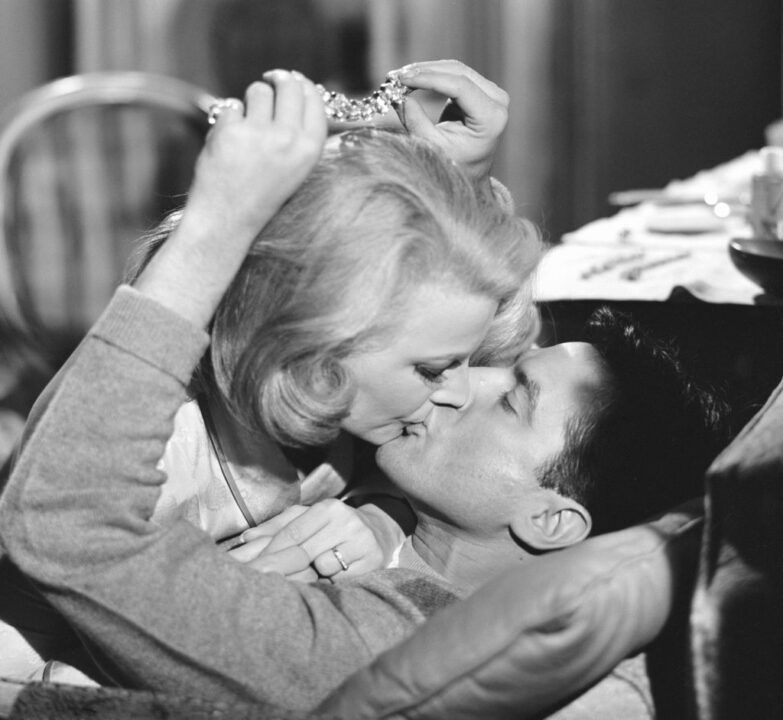 Married American actors Gena Rowlands and John Cassavetes (1929 - 1989) in an episode of the television anthology series 'The Alfred Hitchcock Hour' entitled 'Murder Case,' January 24, 1964. The episode, directed by John Brahm, was originally broadcast on March 6, 1964