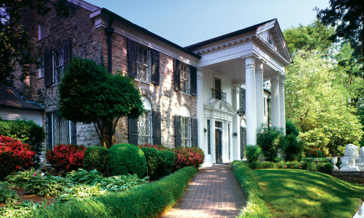 Exterior view of Elvis Presley's house Graceland, Memphis, Tennessee, United States, 2018.