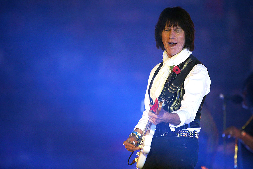 Jeff Beck performs during the NFL week 10 match between the Jackson Jaguars and the Dallas Cowboys at Wembley Stadium on November 9, 2014 in London, England