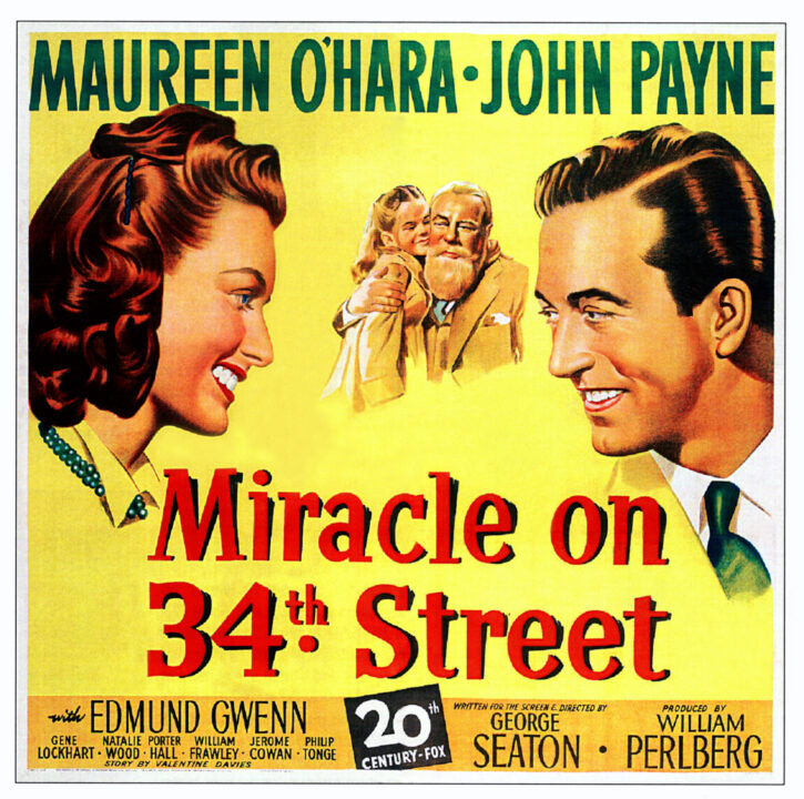 MIRACLE ON 34TH STREET, from left: Maureen O'Hara, Natalie Wood, Edmund Gwenn, John Payne on poster art, 1947,