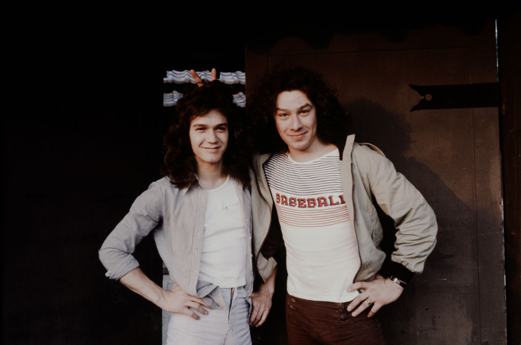 Van Halen brothers photo shoot in Tokyo, Japan, June 1978. L-R Eddie Van Halen (guitar), Alex Van Halen (drums).