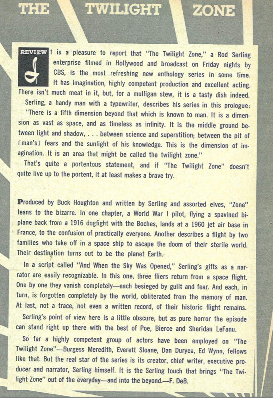 TV Guide page about Twilight Zone, Feb 1960