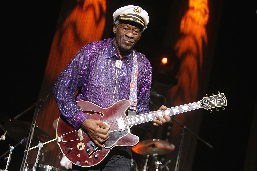 Singer Chuck Berry performs at the 'Les Legendes Du Rock and Roll' concert at the Zenith on November 14, 2008 in Paris, France
