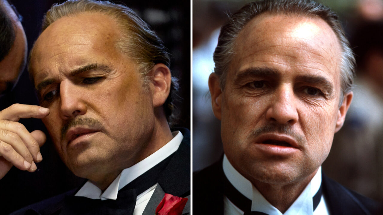 Billy Zane as Marlon Brando and Marlon Brando in The Godfather