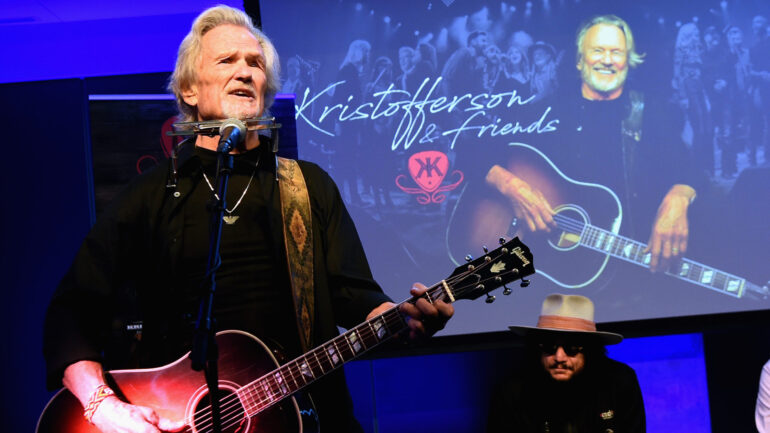 NASHVILLE, TN - OCTOBER 26: L/R: Kris Kristofferson performs during A Look Into The Life & Songs Of Kris Kristofferson on The Steps at WME on October 26, 2017 in Nashville, Tennessee.