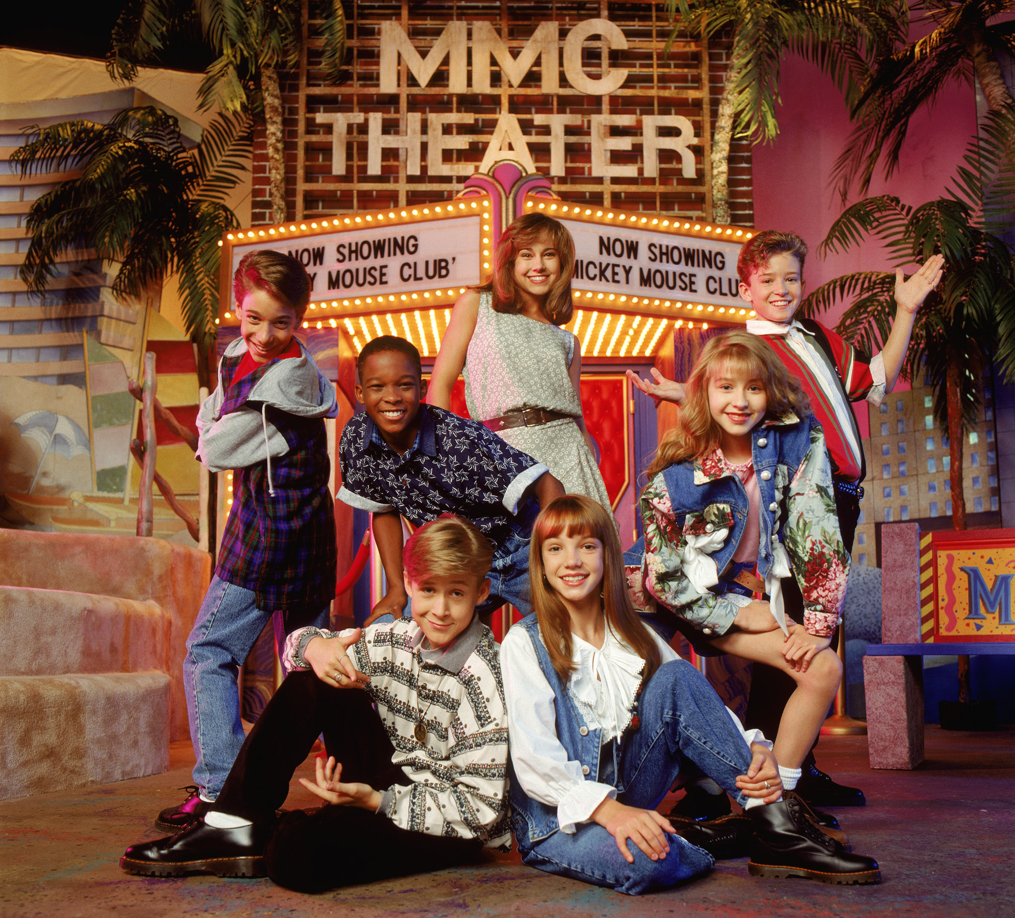 THE ALL NEW MICKEY MOUSE CLUB (aka MMC), (clockwise from upper center): Nikki DeLoach, Justin Timberlake, Christina Aguilera, Britney Spears, Ryan Gosling, T.J. Fantini, Tate Lynche, 1989-94.