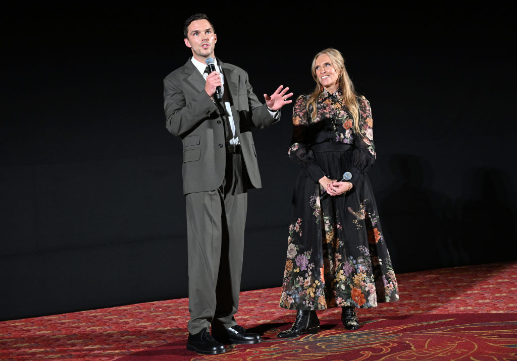 Nicholas Hoult and Toni Collette speak onstage during AFI FEST 2024 presented by Canva "Juror #2” Screening and Q&A at TCL Chinese Theatre on October 27, 2024 in Hollywood, California