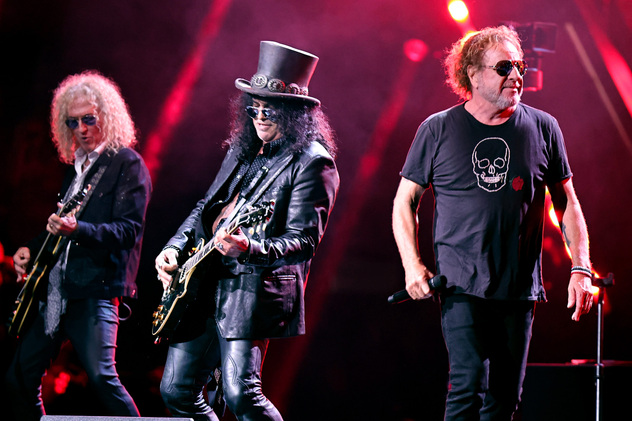 CLEVELAND, OHIO - OCTOBER 19: (L-R) Bruce Watson of Foreigner, Slash and Sammy Hagar perform onstage during the 2024 Rock & Roll Hall Of Fame Induction Ceremony streaming on Disney+ at Rocket Mortgage Fieldhouse on October 19, 2024 in Cleveland, Ohio.