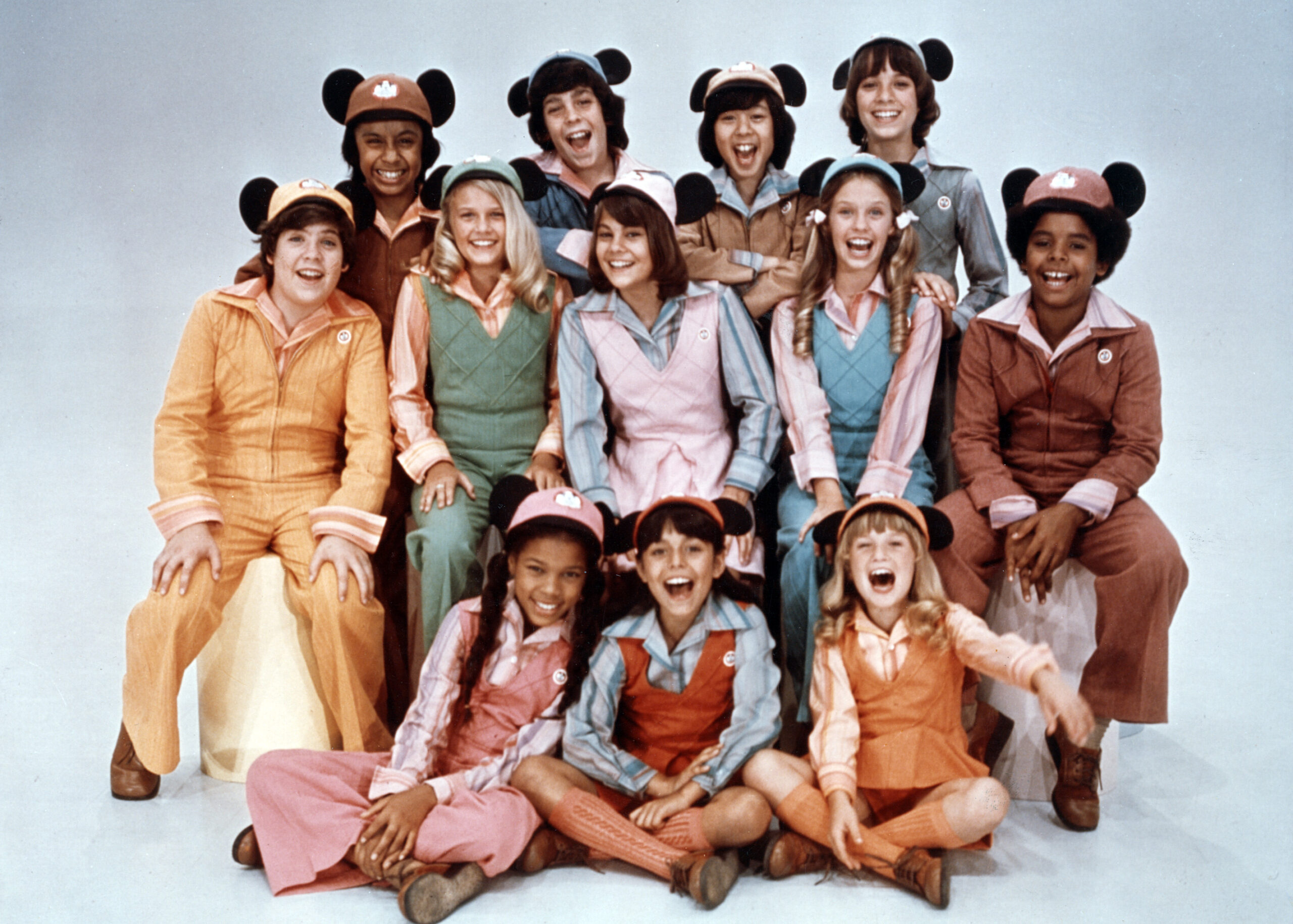 THE NEW MICKEY MOUSE CLUB, (top, l-r) Angel Florez, Todd Turquand, Curtis Wong, Allison Fonte, (mid, l-r) Scott Craig, Kelly Parsons, Lisa Whelchel, Julie Piekarski, Billy 'Pop' Attmore, (bot, l-r) Shawnte Northcutte, Nita Dee, Mindy Feldman, 1977.