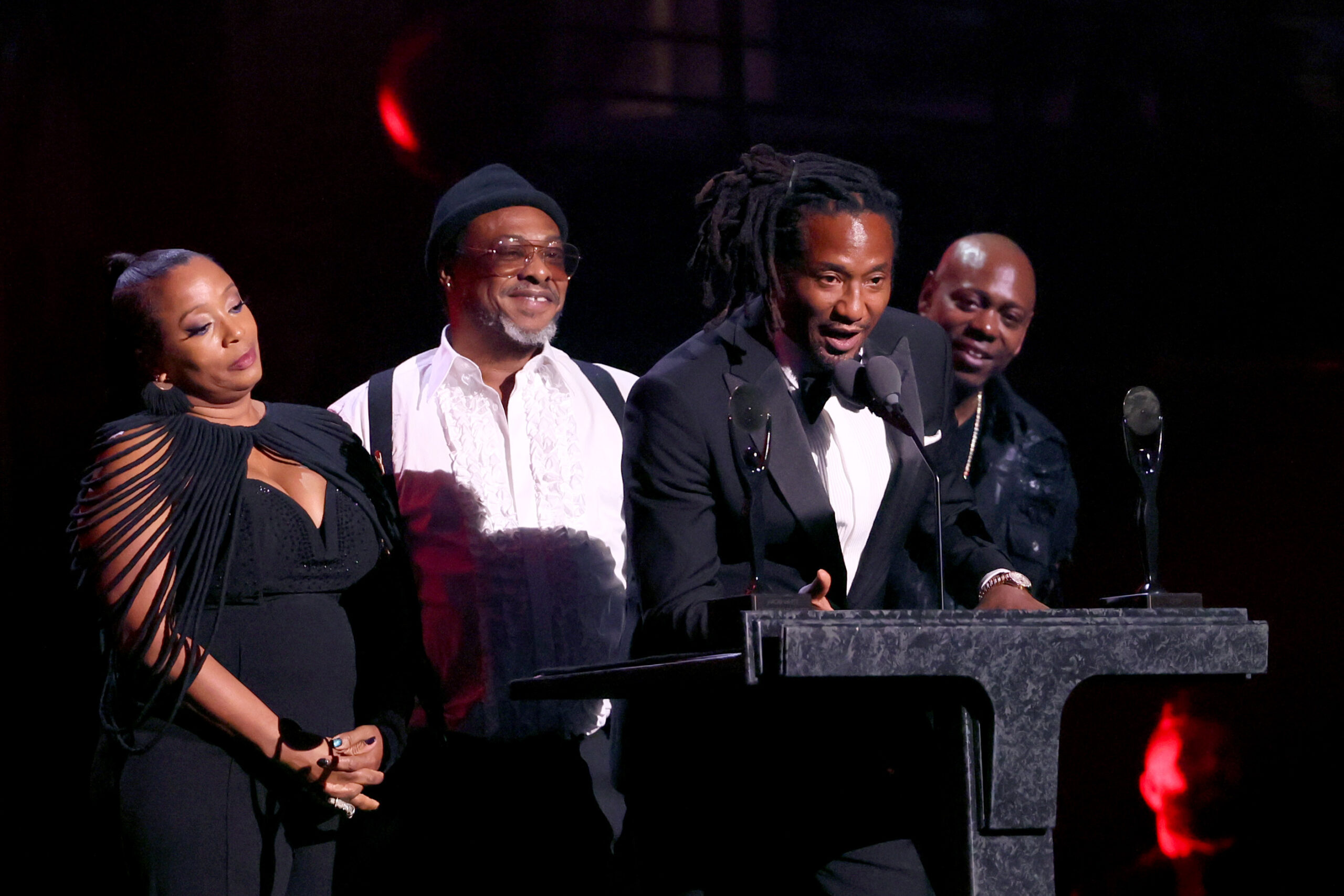 CLEVELAND, OHIO - OCTOBER 19: Inductee Q-Tip of A Tribe Called Quest speaks onstage performs/speaks onstage during the 2024 Rock & Roll Hall Of Fame Induction Ceremony streaming on Disney+ at Rocket Mortgage Fieldhouse on October 19, 2024 in Cleveland, Ohio.