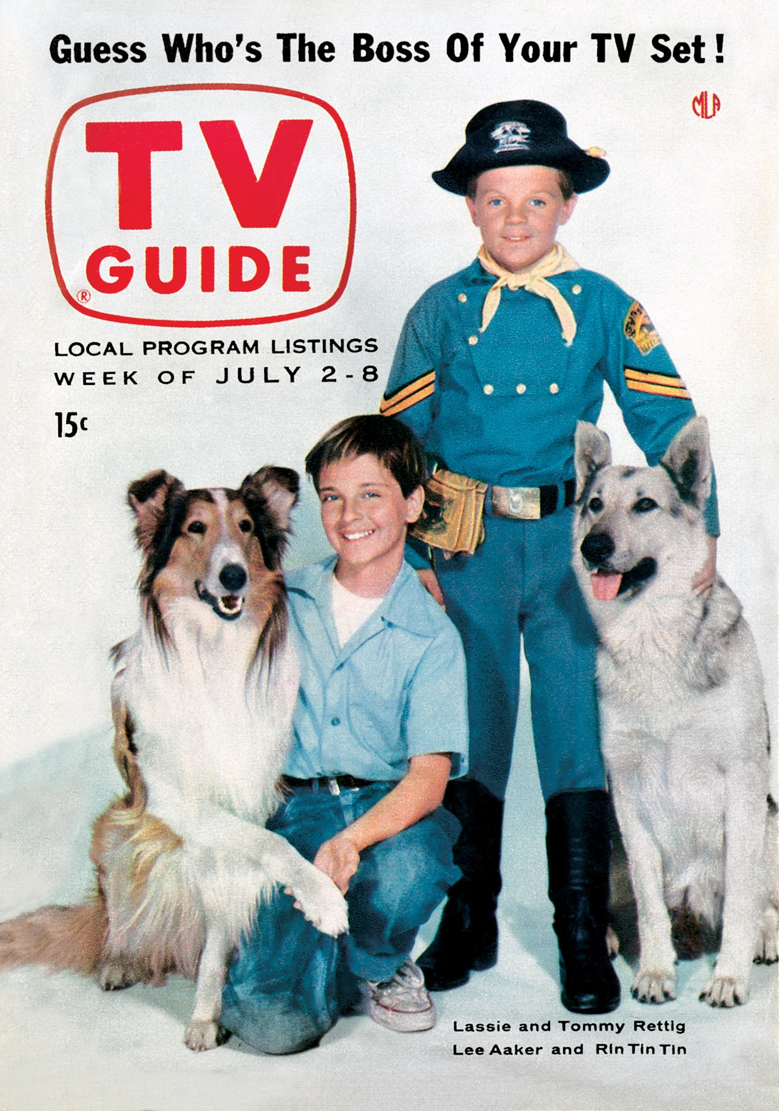 Lassie, Tommy Rettig, Rin Tin Tin, Lee Aaker, TV GUIDE cover, July 2-8, 1955.