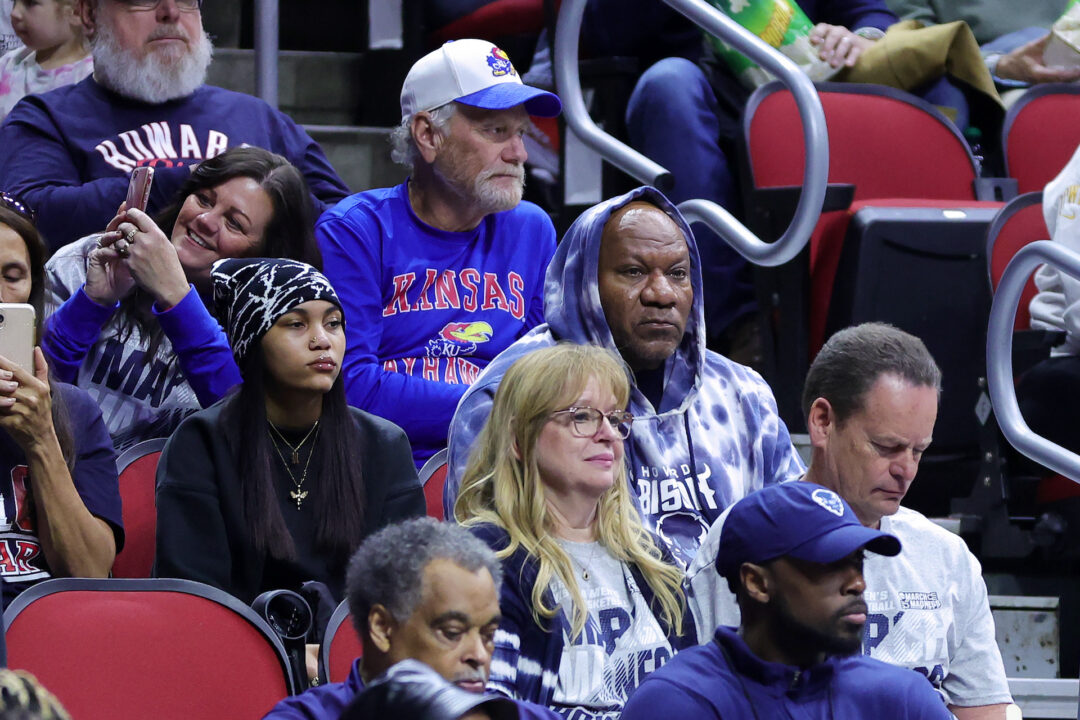 DES MOINES, IOWA - MARCH 16: Actor Ving Rhames looks on as they watch their son Freedom Rhames #55 of the Howard Bison against the Kansas Jayhawks in the first round of the NCAA Men's Basketball Tournament at Wells Fargo Arena on March 16, 2023 in Des Moines, Iowa.