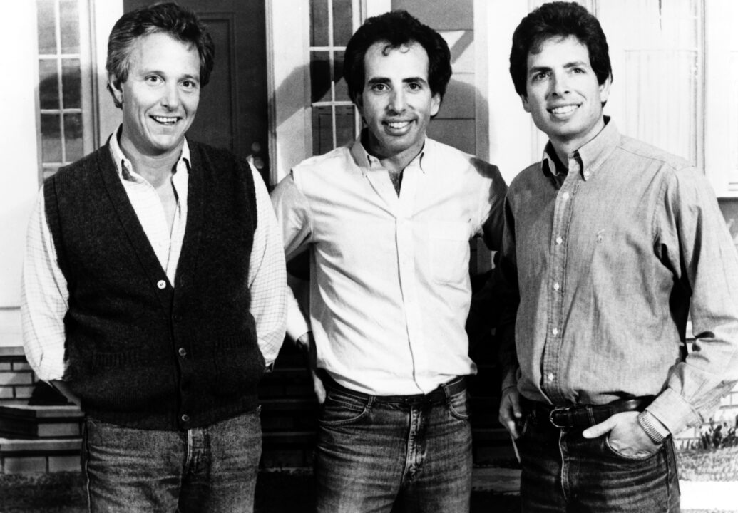 RUTHLESS PEOPLE, Jim Abrahams, Jerry Zucker, David Zucker, on set, 1986