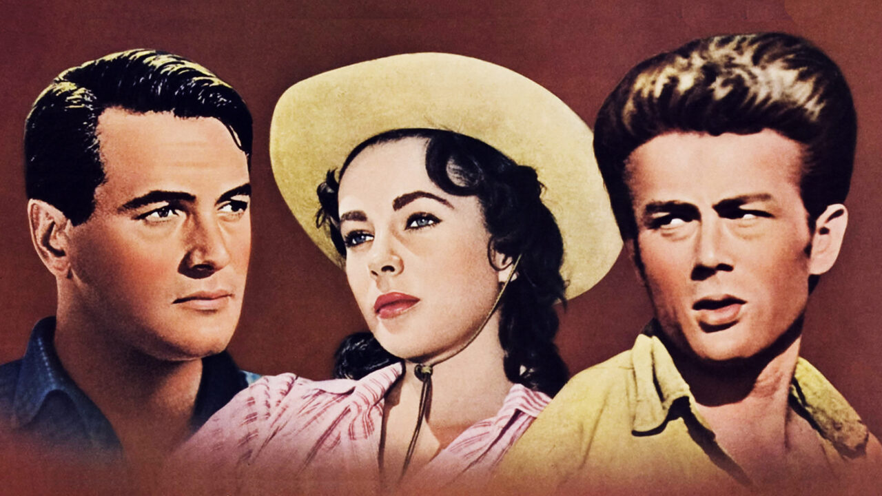 GIANT, top from left: Rock Hudson, Elizabeth Taylor, James Dean, bottom from left: Elizabeth Taylor, James Dean on 1971 Japanese poster art, 1956.