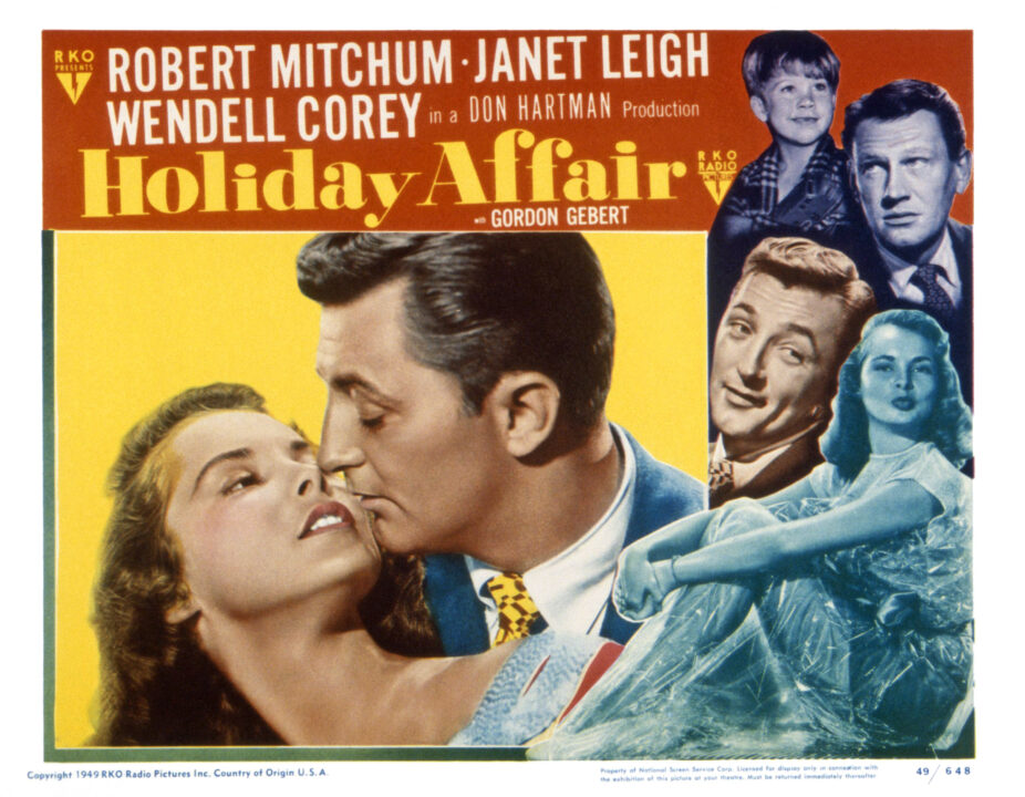 HOLIDAY AFFAIR, US lobbycard, from left: Janet Leigh, Robert Mitchum, right from top: Gordon Gebert, Wendell Corey, Robert Mitchum, Janet Leigh, 1949