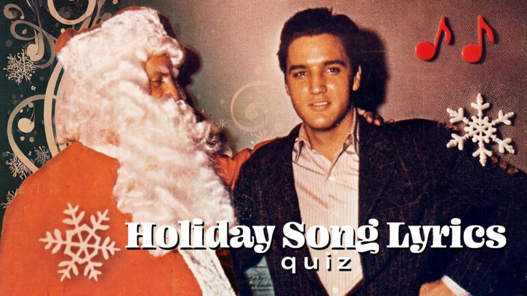 Holiday Song Lyric quiz collage with Elvis at Christmas