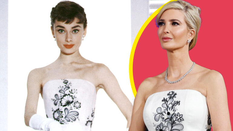 Audrey Hepburn and Ivanka Trump Sabarina Dress collage