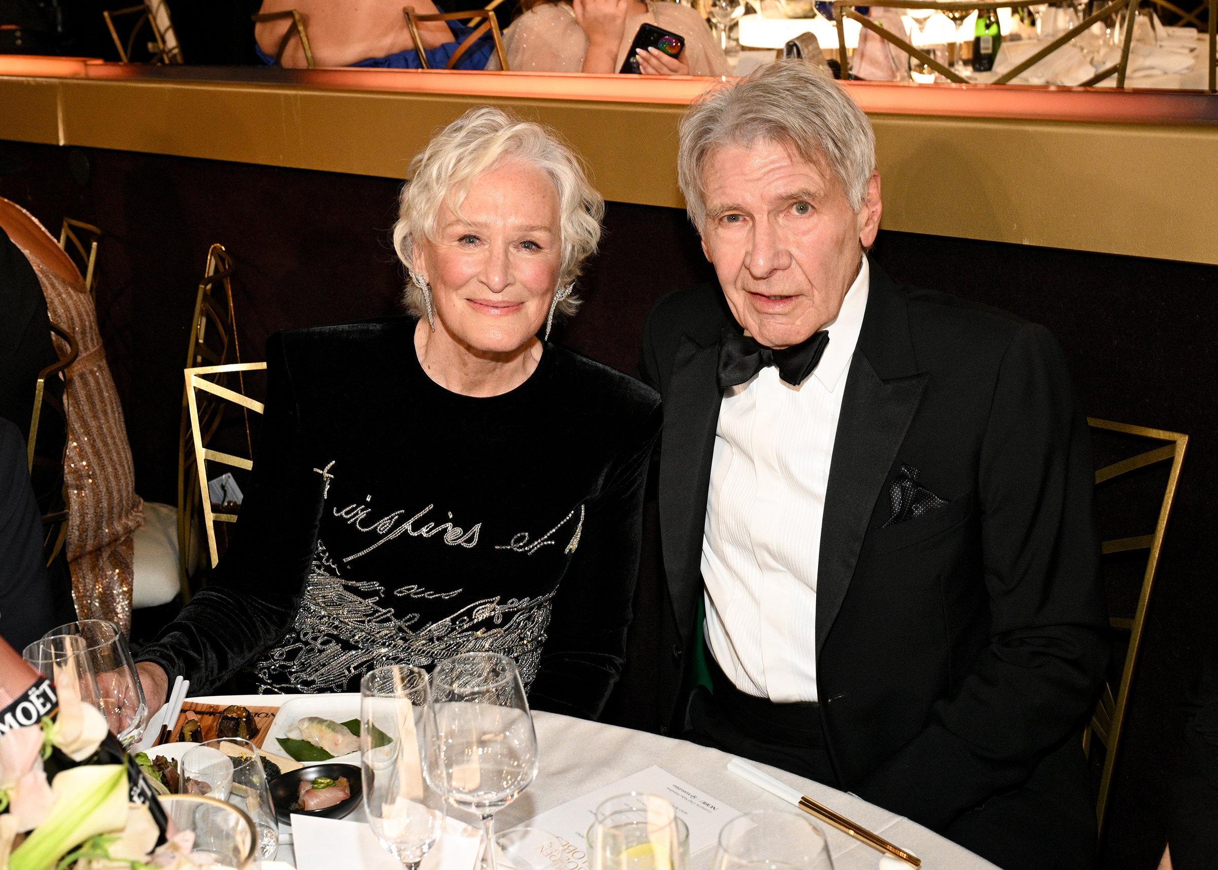 Glenn Close, Harrison Ford during the 82nd Annual Golden Globes held at The Beverly Hilton on January 05, 2025 in Beverly Hills, California.