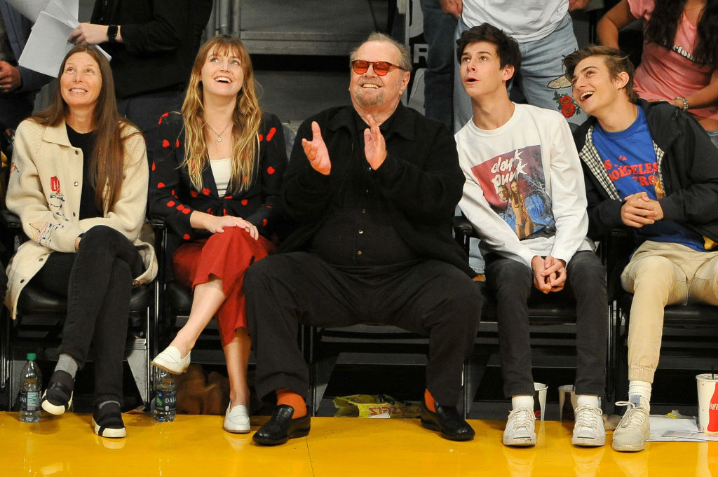 Actors Lorraine Nicholson and Jack Nicholson attend a basketball game between the Los Angeles Lakers and the Golden State Warriors at Staples Center on November 29, 2017 in Los Angeles, California