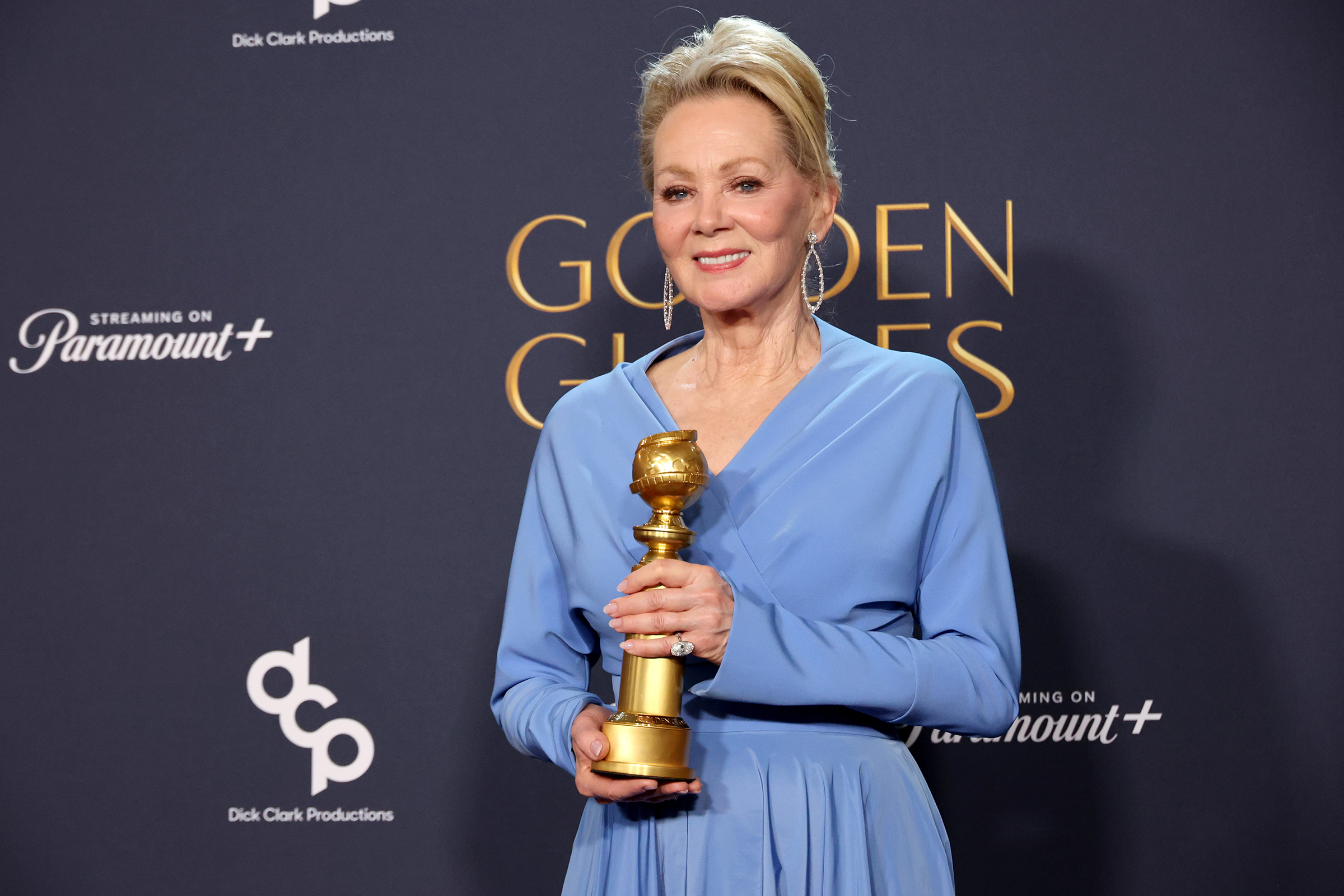 BEVERLY HILLS, CALIFORNIA - JANUARY 05: Jean Smart, winner of the Best Performance by a Female Actor in a Television Series - Musical or Comedy award for “Hacks,” poses in the press room during the 82nd Annual Golden Globe Award at The Beverly Hilton on January 05, 2025 in Beverly Hills, California.