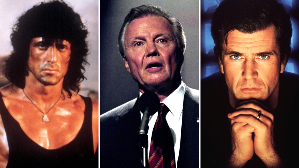 Sylvester Stallone, Mel Gibson and Jon Voight collage