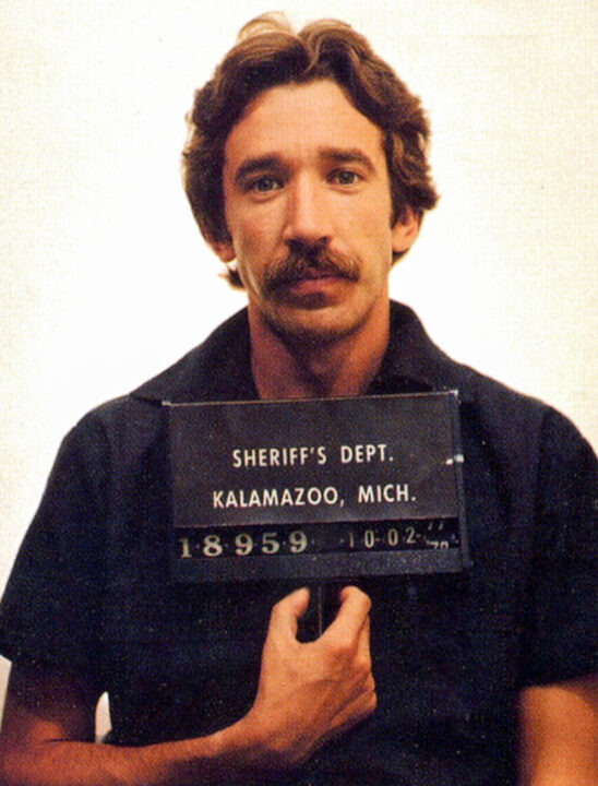 In this handout, American actor and comedian Tim Allen in a mug shot following his arrest for cocaine possession, Kalamazoo, Michigan, US, 2nd October 1978