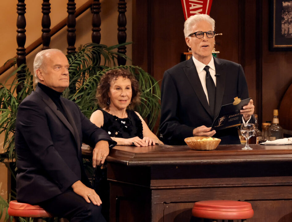 Kelsey Grammer, Rhea Perlman, and Ted Danson speak onstage during the 75th Primetime Emmy Awards at Peacock Theater on January 15, 2024 in Los Angeles, California