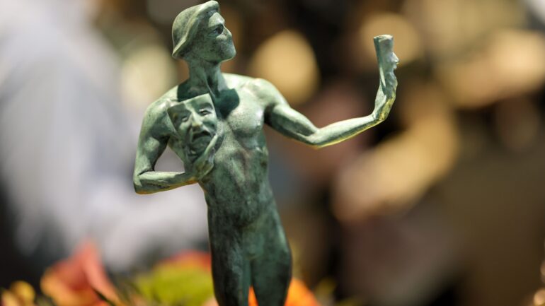 LOS ANGELES, CALIFORNIA - FEBRUARY 20: The Actor statue is seen during the 31st Annual Screen Actors Guild Awards Media Preview and Menu Reveal at Shrine Auditorium and Expo Hall on February 20, 2025 in Los Angeles, California.