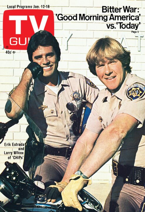 CHIPS, from left: Erik Estrada, Larry Wilcox, TV GUIDE cover, January 12-18, 1980.