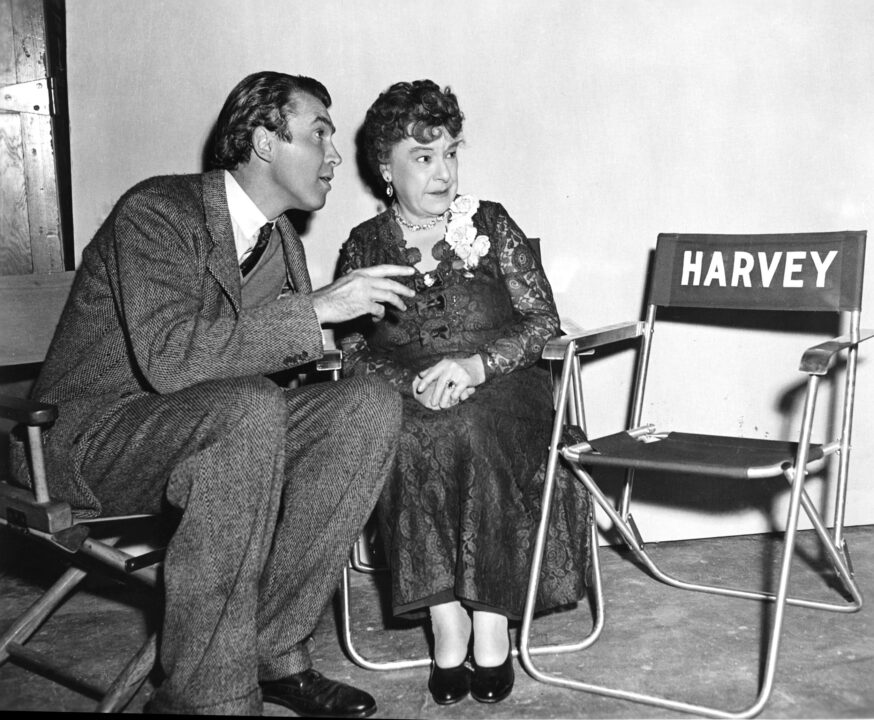 HARVEY, James Stewart, Josephine Hull, Harvey, on-set, 1950