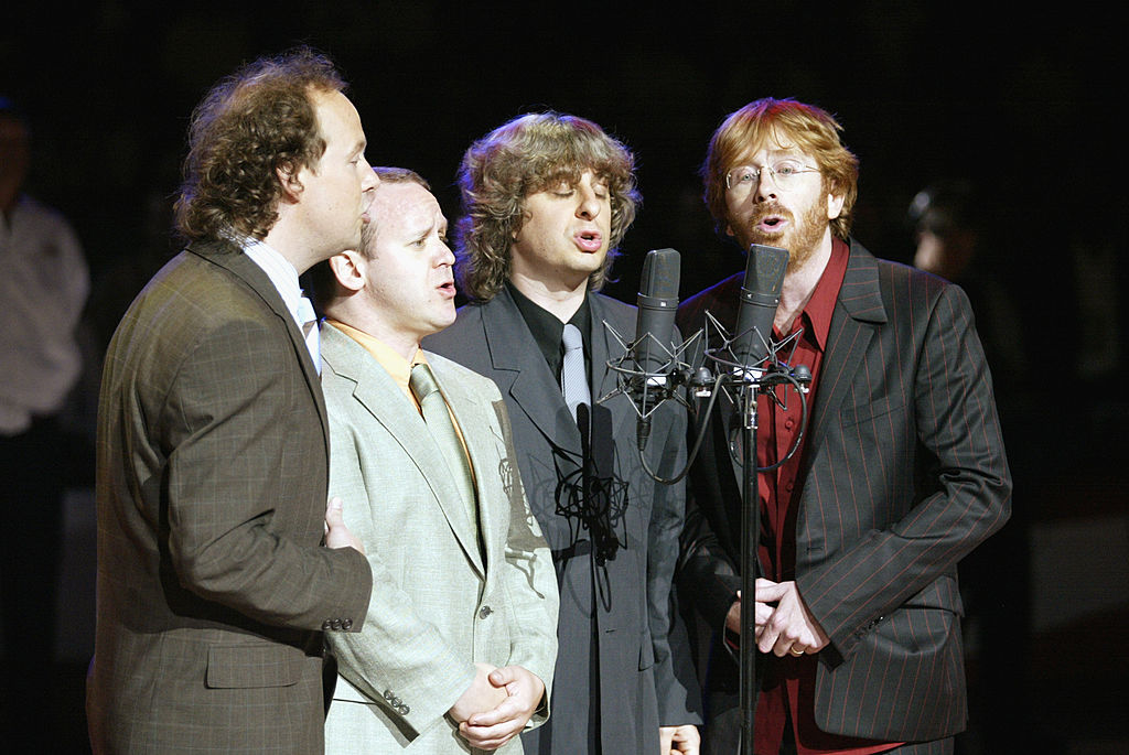 Phish performs the National Anthem before the San Antonio Spurs play the New Jersey Nets in game four of the 2003 NBA Finals on June 11, 2003 at Continental Airlines Arena in East Rutherford, New Jersey. The Nets won 77-76. NOTE TO USER: User expressly acknowledges and agrees that, by downloading and/or using this Photograph, User is consenting to the terms and conditions of the Getty Images License Agreement