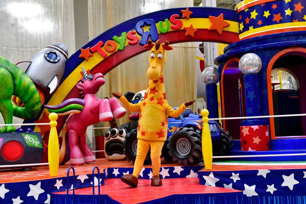 Geoffrey's Dazzling Dance Party by Toys"R"Us float is seen during 96th Macy's Thanksgiving Day Parade - Studio Day at Macy's Parade Studio on November 15, 2022 in Moonachie, New Jersey