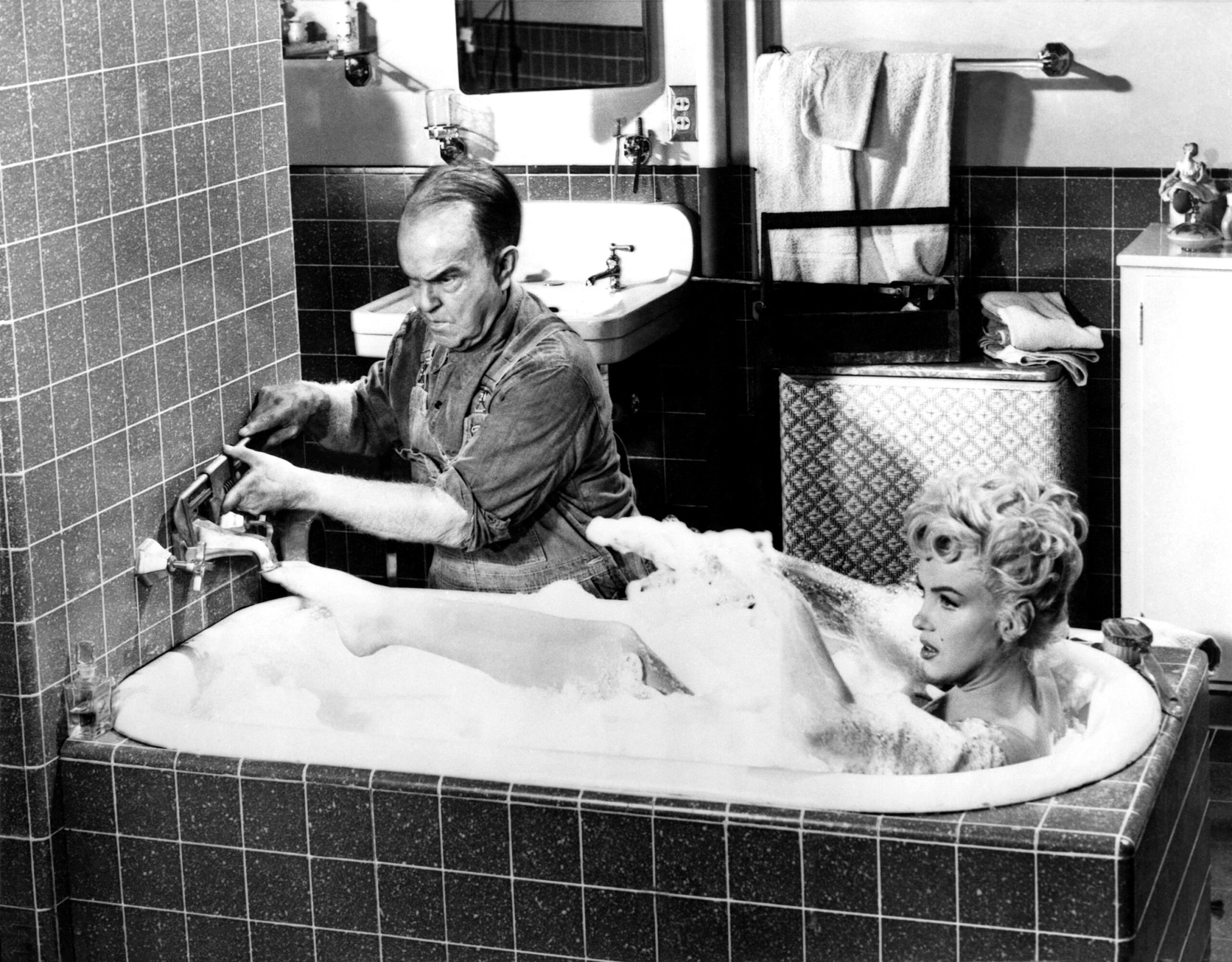 Marilyn Monroe in bathtub on the set of The Seven Year Itch
