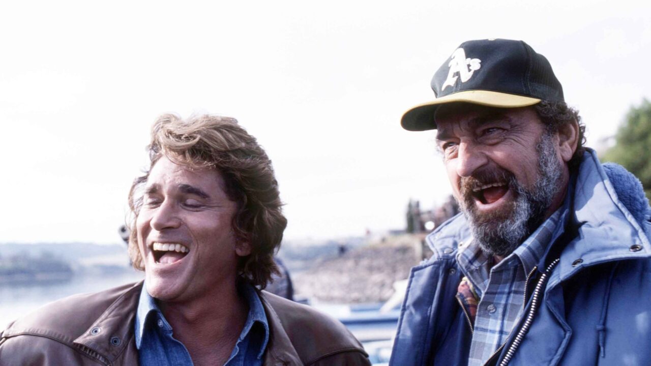 HIGHWAY TO HEAVEN, from left, Michael Landon, Victor French, on-set, (1984), 1984-89. ph: Curt Gunther / ©NBC / TV Guide / courtesy Everett Collection