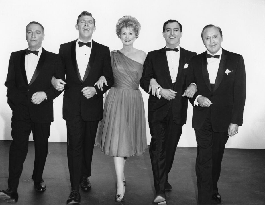 OPENING NIGHT, from left, Garry Moore, Andy Griffith, Lucille Ball, Danny Thomas, Jack Benny, aired September 24, 1962.