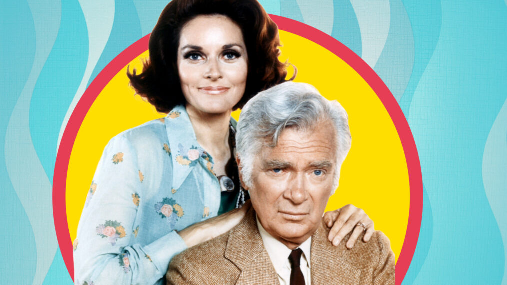 BARNABY JONES, from left: Lee Meriwether, Buddy Ebsen, 1973-80.