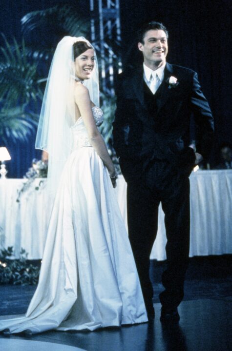 BEVERLY HILLS, 90210, from left: Tori Spelling, Brian Austin Green, 'Ode to Joy', season 10, ep. 27, aired 5/17/2000, 1990-2000.